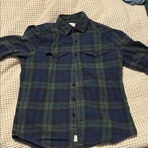 American Eagle Men's Green and Blue Plaid Shirt